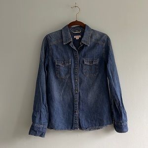 Merona Size S Denim Button Up Long Sleeve Shirt